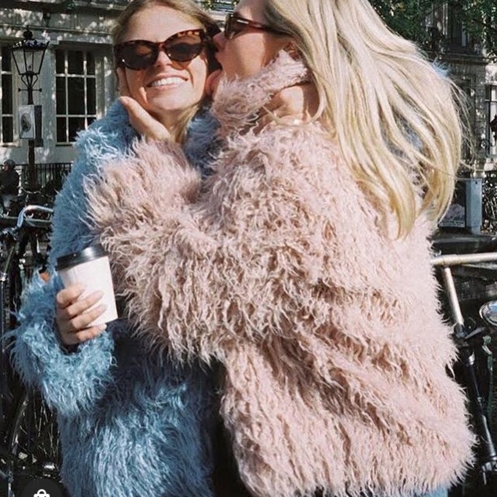 Baby blue faux fur short jacket NWTO